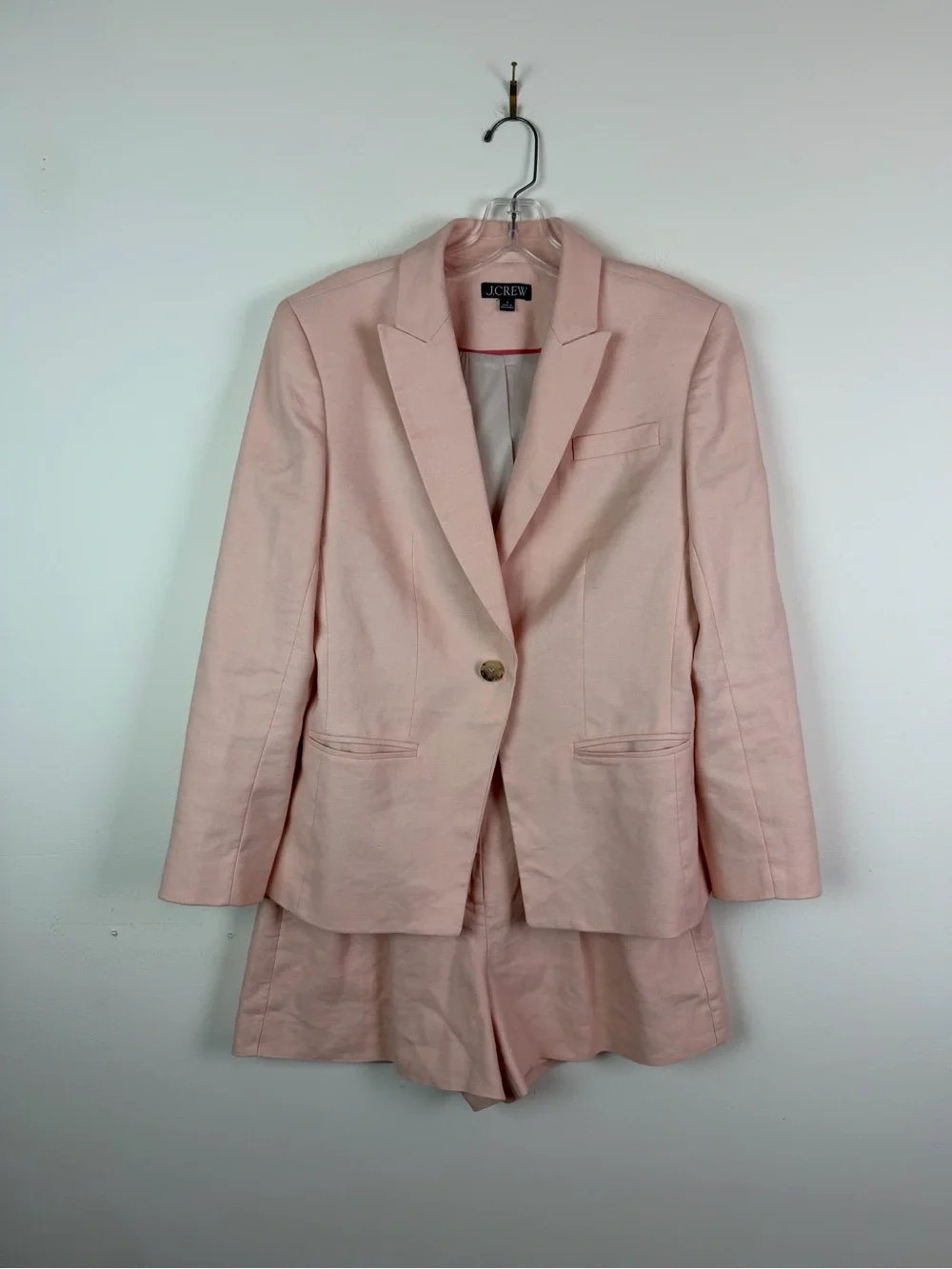 J. Crew Alexandra Blazer & Lucia Shorts Set in Pink Stretch Linen Blend Size 8